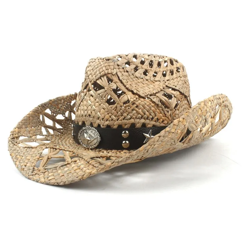 100% Natural Straw Cowboy Hat Women Men Handmade Weave Cowboy Hats For Lady