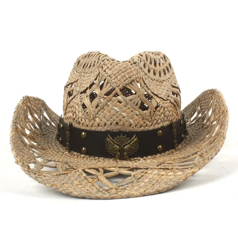 100% Natural Straw Cowboy Hat Women Men Handmade Weave Cowboy Hats For Lady