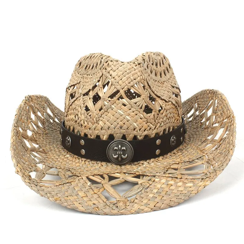 100% Natural Straw Cowboy Hat Women Men Handmade Weave Cowboy Hats For Lady