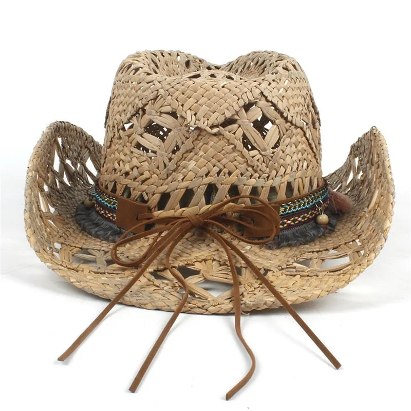 100% Natural Straw Cowboy Hat Women Men Handmade Weave Cowboy Hats For Lady