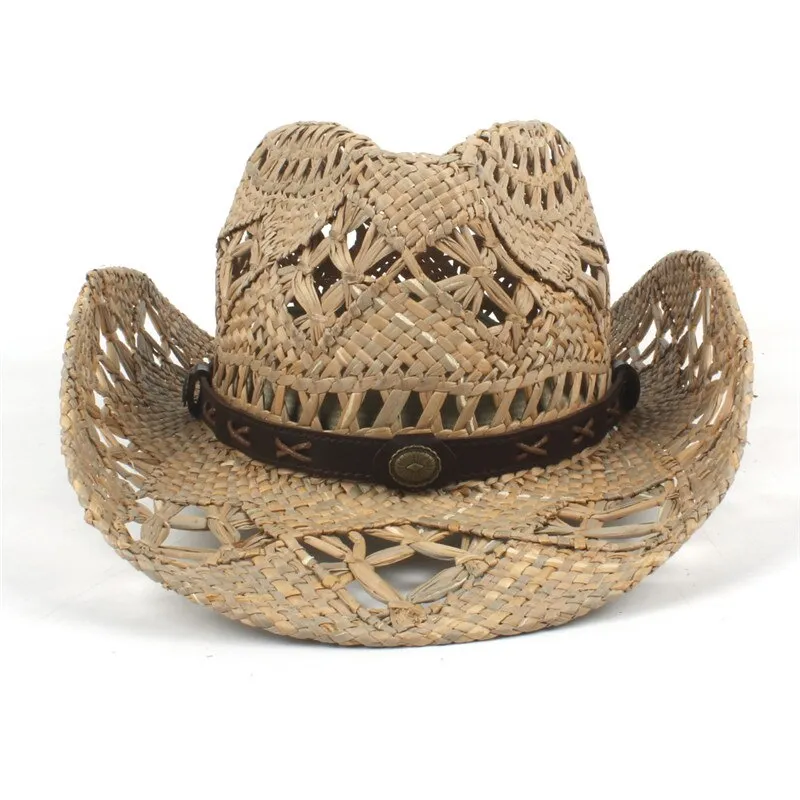 100% Natural Straw Cowboy Hat Women Men Handmade Weave Cowboy Hats For Lady