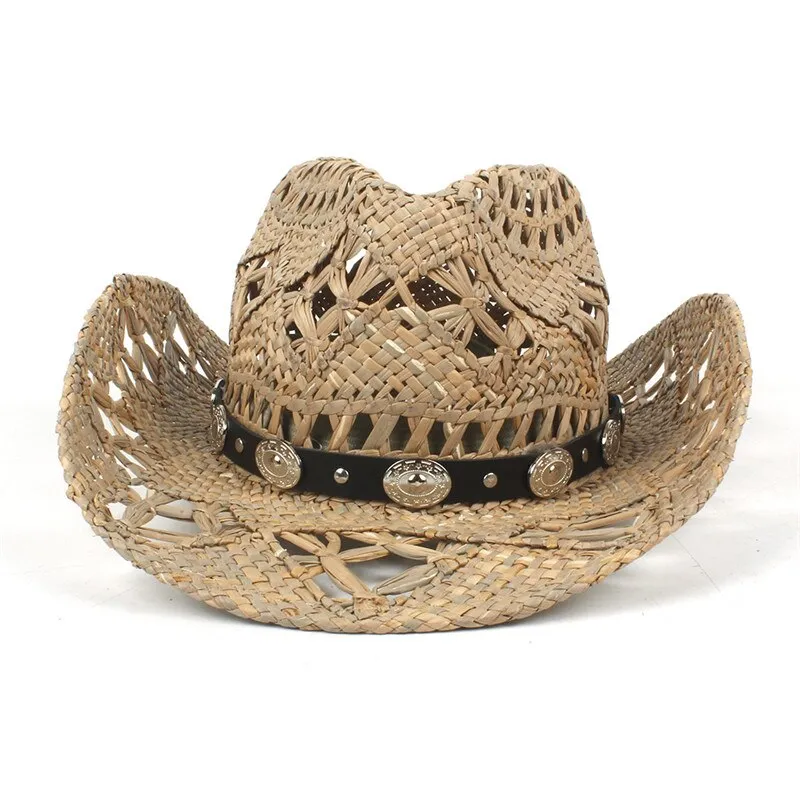 100% Natural Straw Cowboy Hat Women Men Handmade Weave Cowboy Hats For Lady