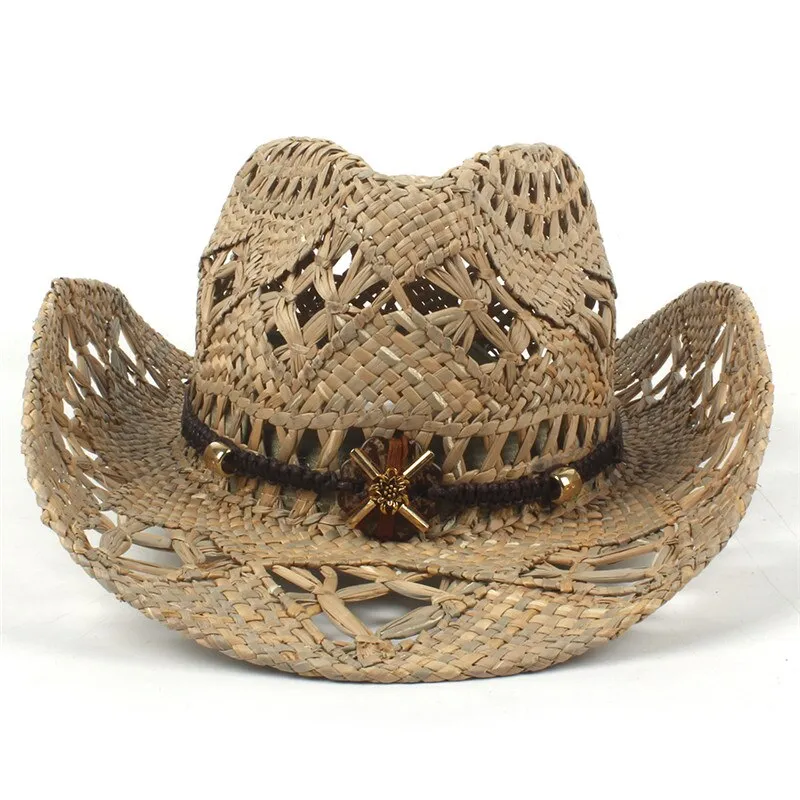 100% Natural Straw Cowboy Hat Women Men Handmade Weave Cowboy Hats For Lady