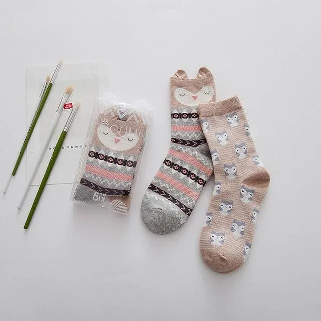 2Pairs Per Lot Winter Autumn Women's Cotton Funny Cartoon Pattern Socks