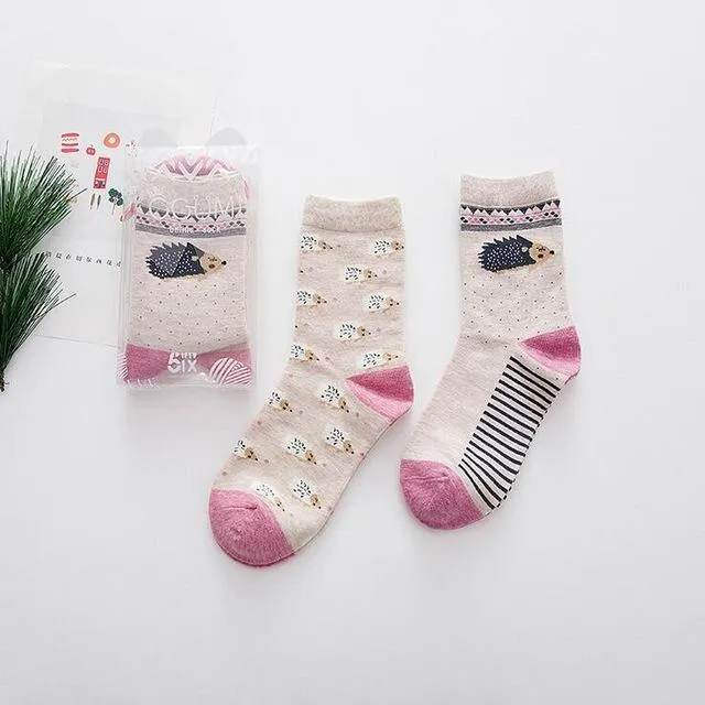 2Pairs Per Lot Winter Autumn Women's Cotton Funny Cartoon Pattern Socks