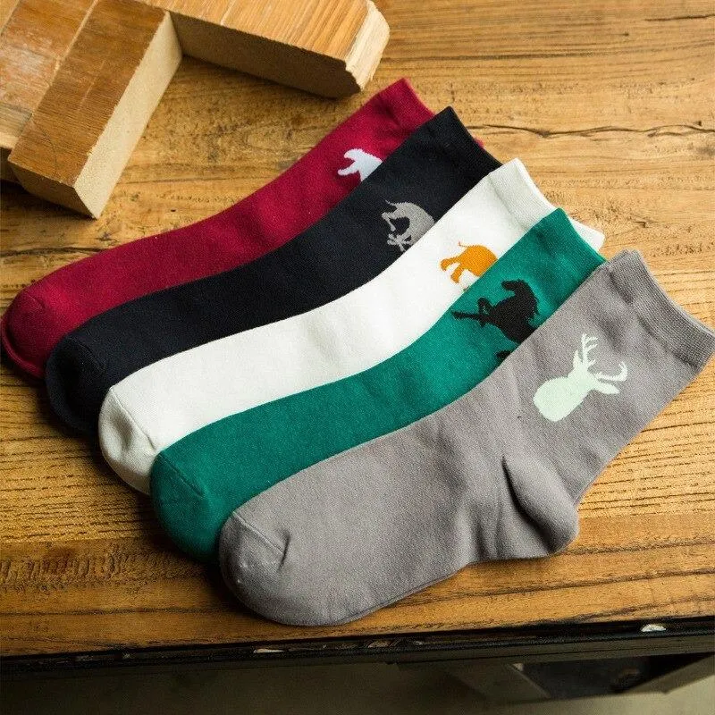 5Pairs Per Lot Autumn Winter Men's Creative Animal Pattern Cotton Socks