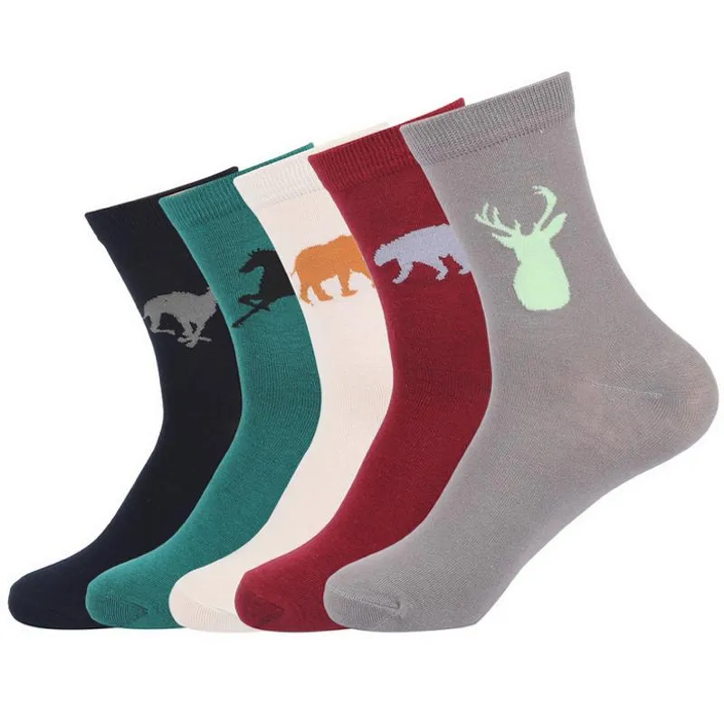 5Pairs Per Lot Autumn Winter Men's Creative Animal Pattern Cotton Socks