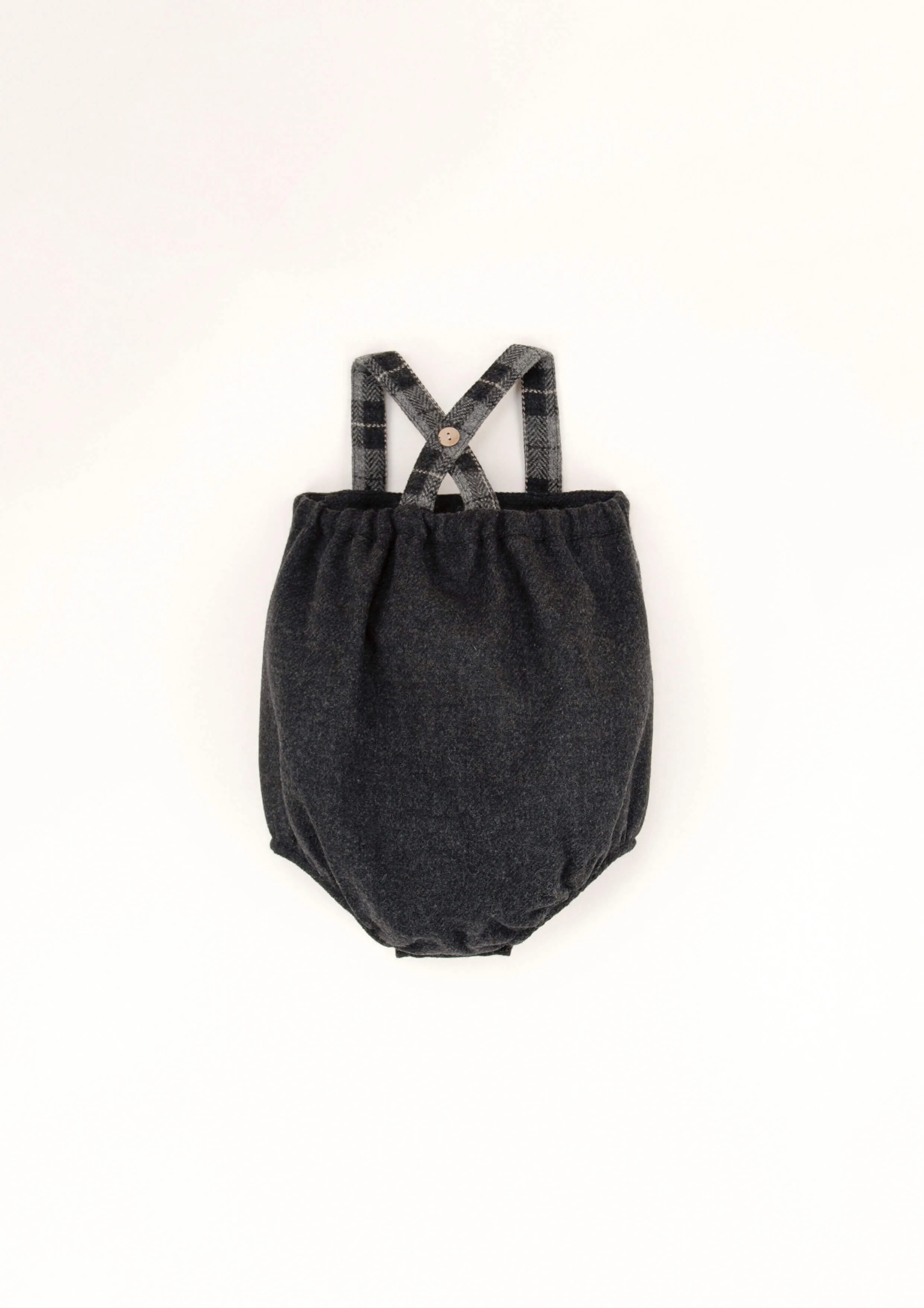 7.4-GREY WOOLEN ROMPER SUIT W/ BIB AND STRAPS