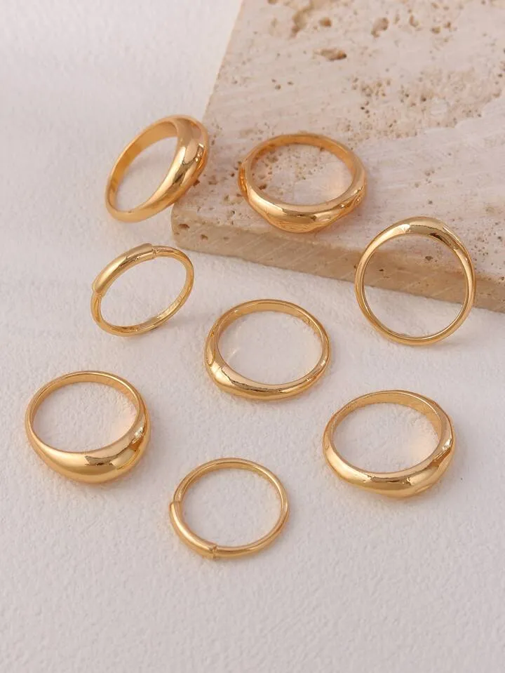 8pcs set fashionable & simple ring in gold