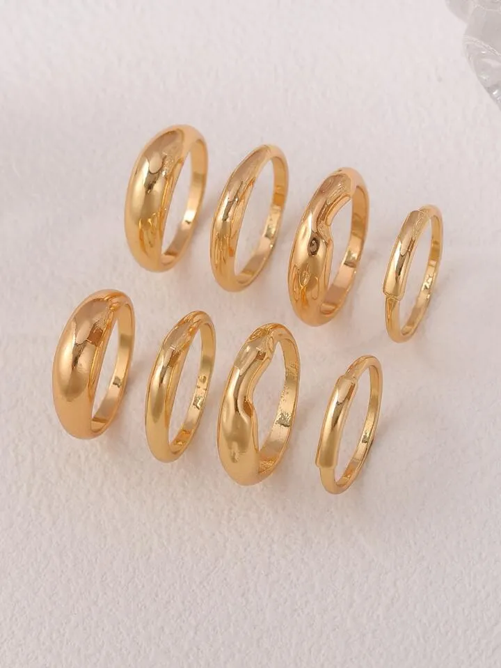 8pcs set fashionable & simple ring in gold