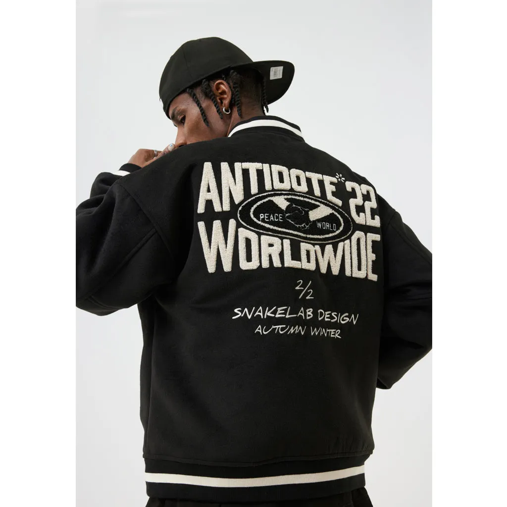 ANTIDOTE LOGO Woolen Embroidered Varsity Jacket