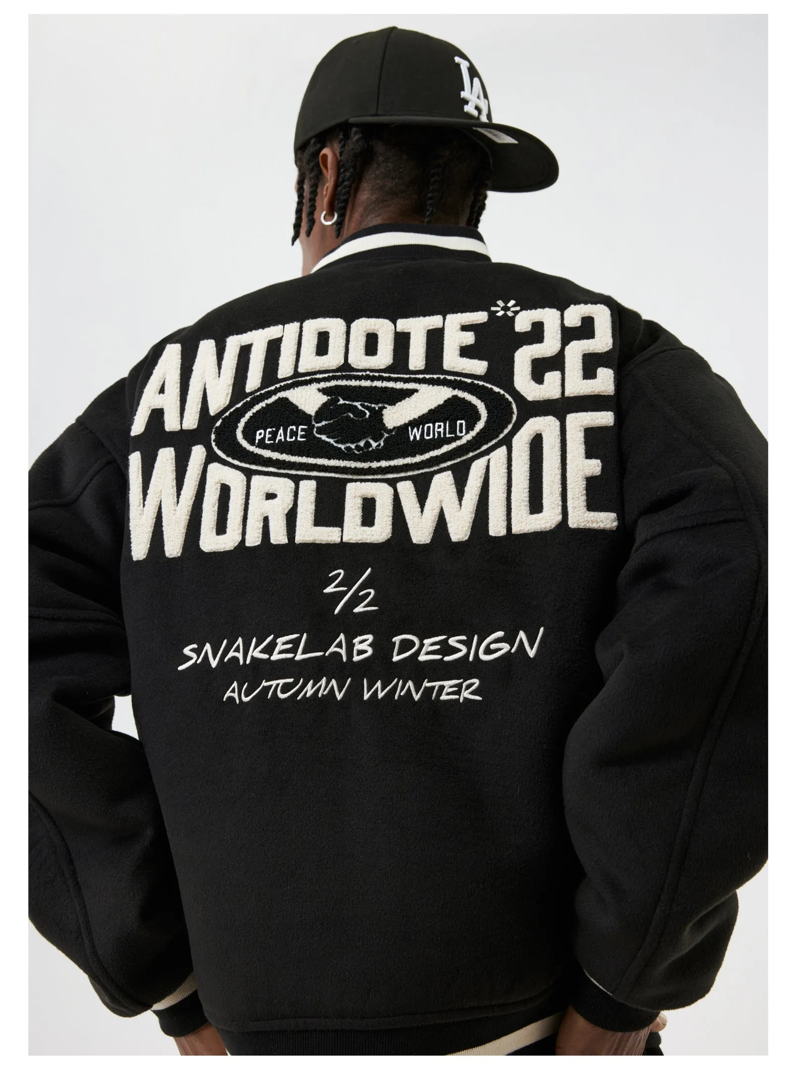 ANTIDOTE LOGO Woolen Embroidered Varsity Jacket