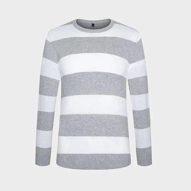 Autumn' and 'Winter Wear Men's Knitted Slim Fit Sweater with Thick Stripes