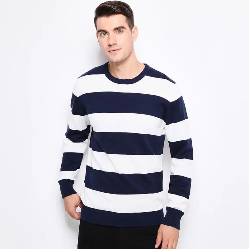 Autumn' and 'Winter Wear Men's Knitted Slim Fit Sweater with Thick Stripes