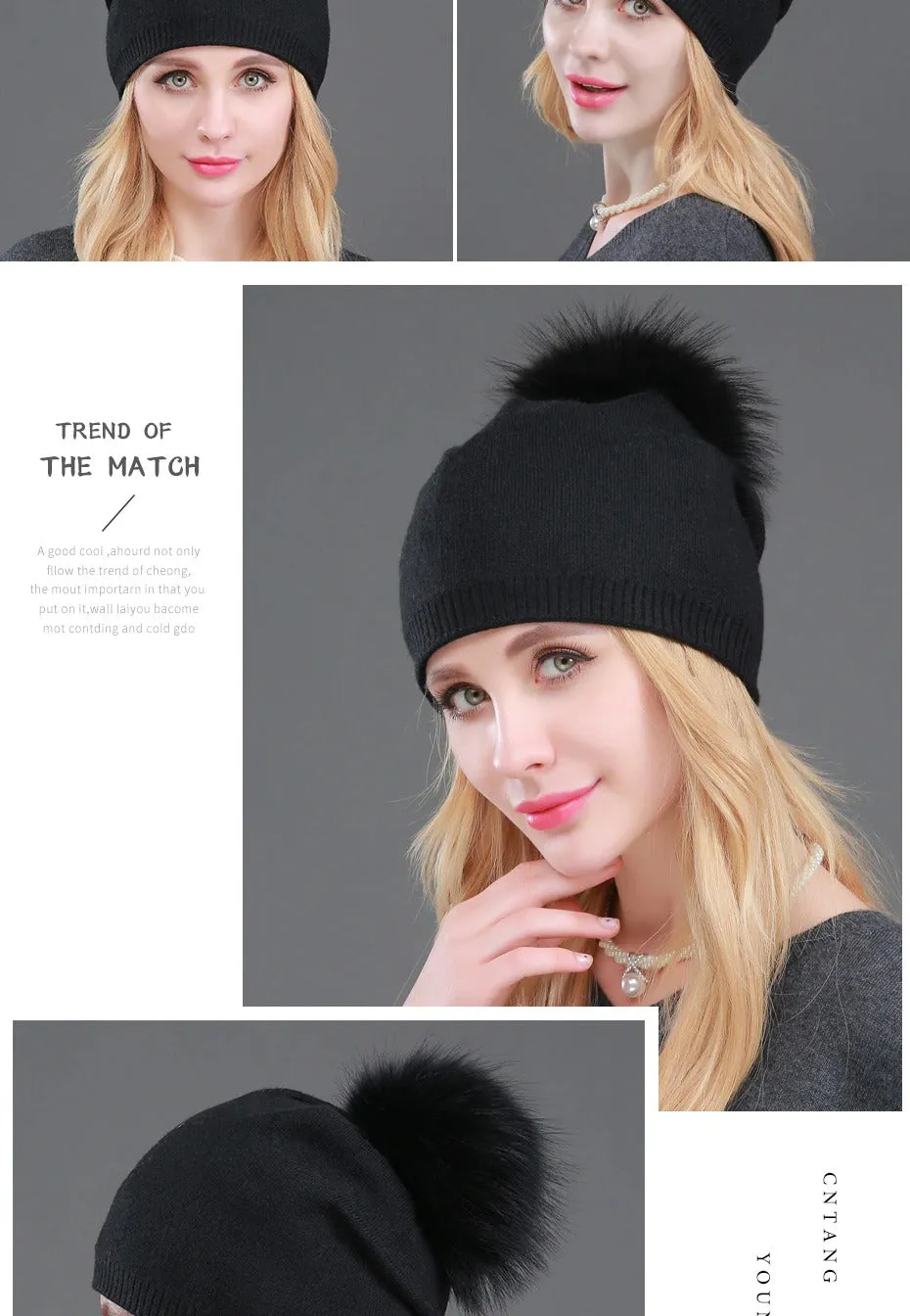 Autumn Winter Casual Knitted Wool Pompon Beanies Fur Hat for Women