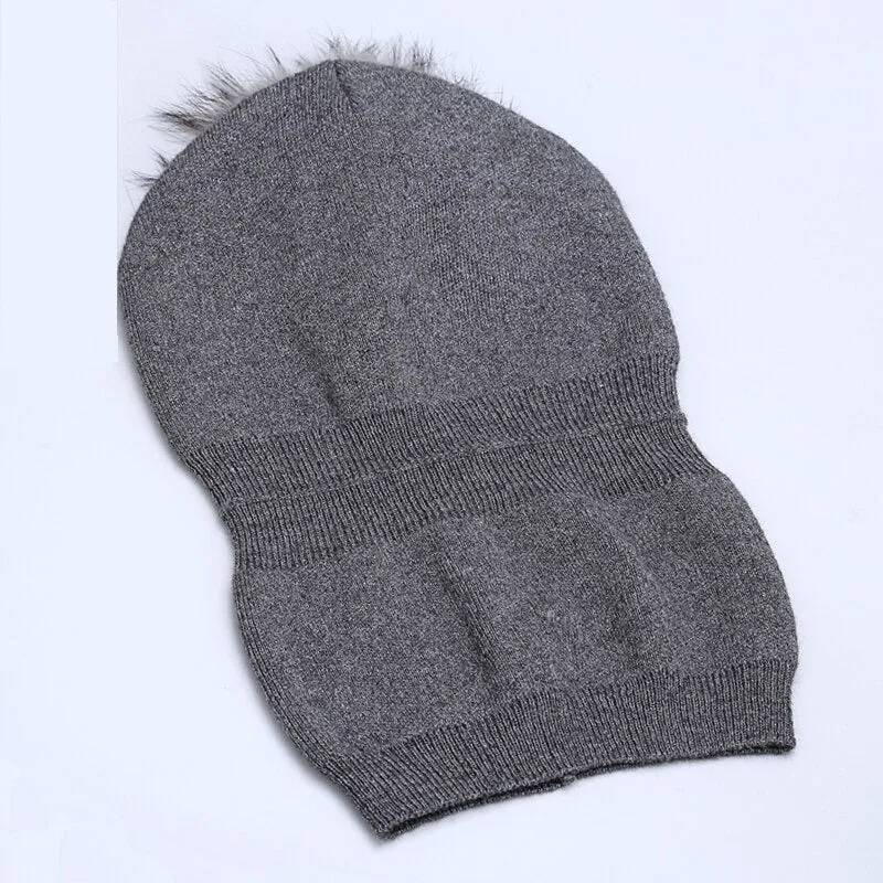 Autumn Winter Casual Knitted Wool Pompon Beanies Fur Hat for Women