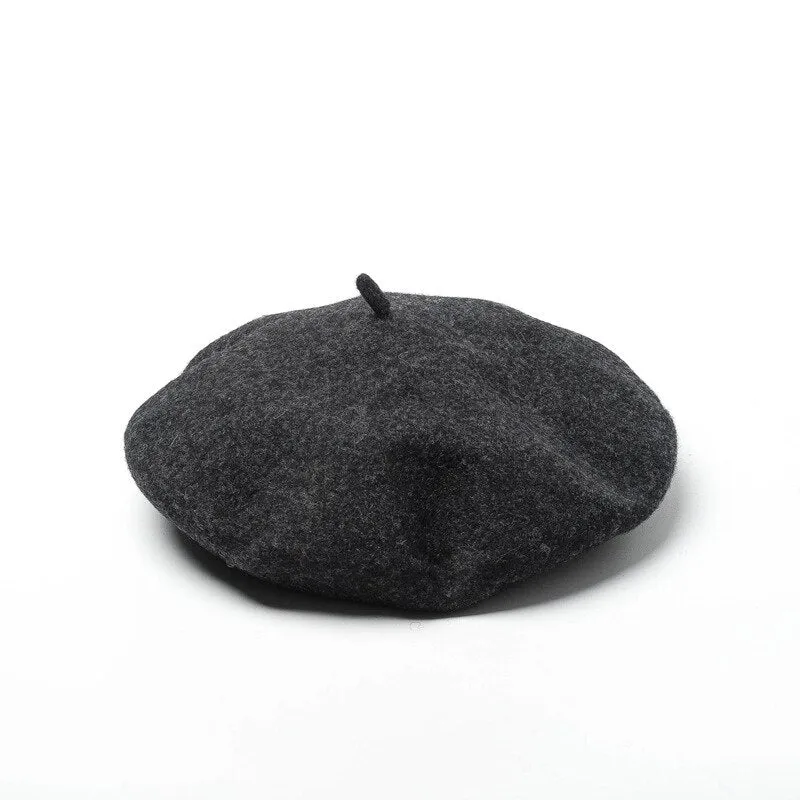 Autumn Winter Paris Style Women's Solid Woolen Colorful Flat Beret Artist Hat