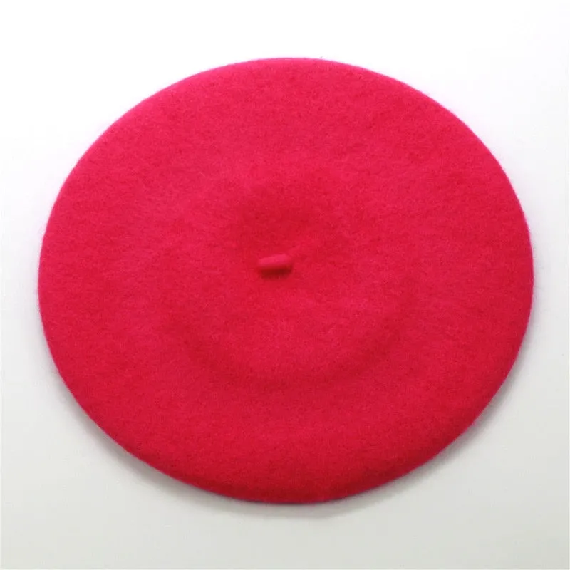 Autumn Winter Paris Style Women's Solid Woolen Colorful Flat Beret Artist Hat