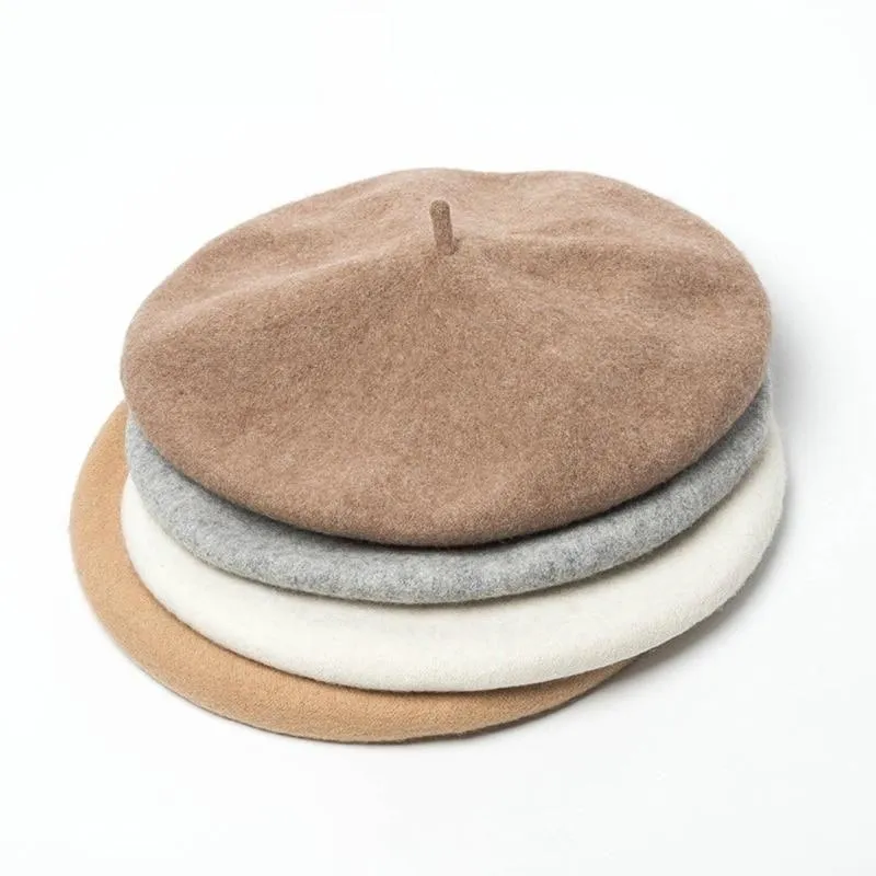 Autumn Winter Paris Style Women's Solid Woolen Colorful Flat Beret Artist Hat