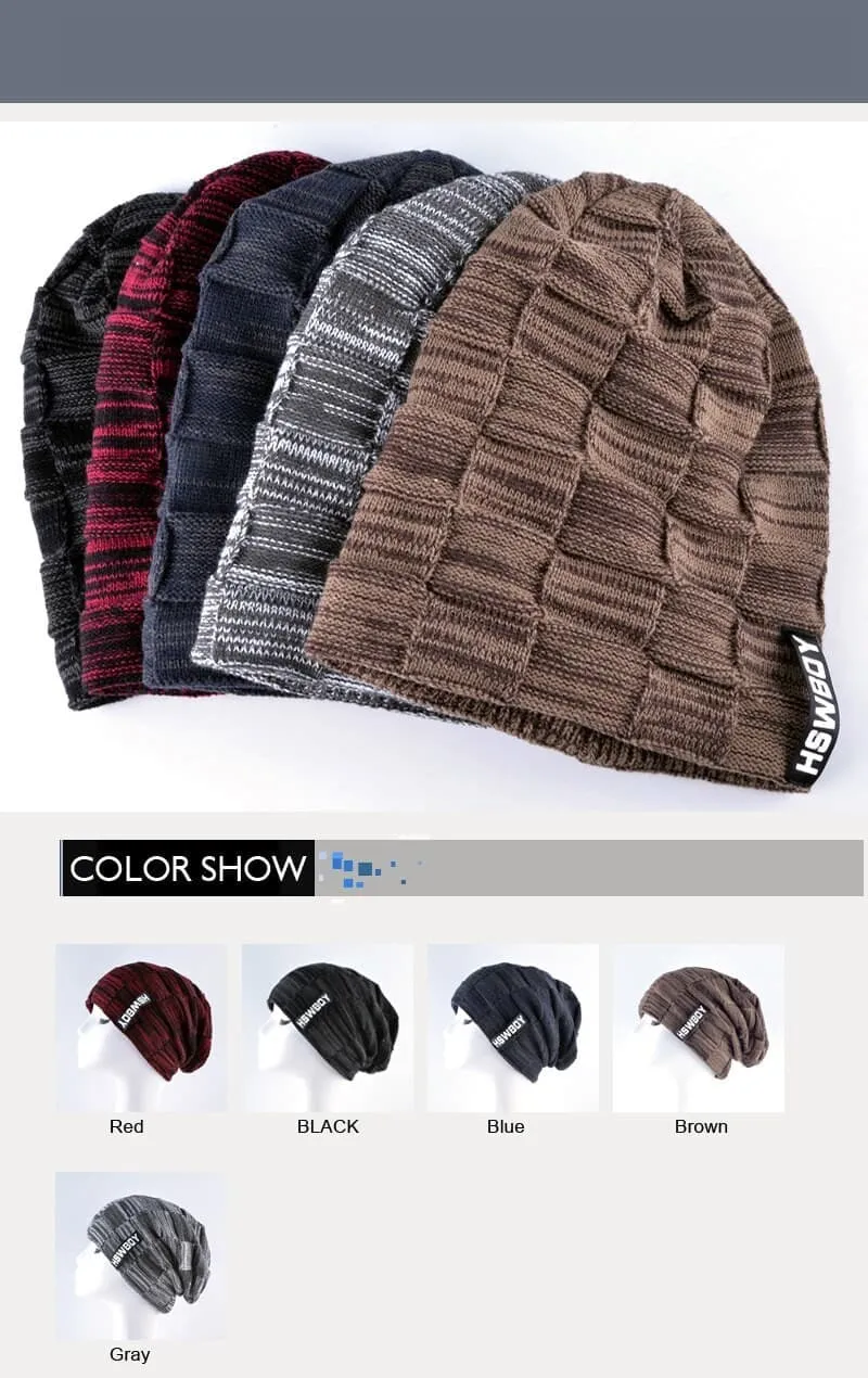 Autumn Winter Plaid Knitted Beanies Hats for Men and Women