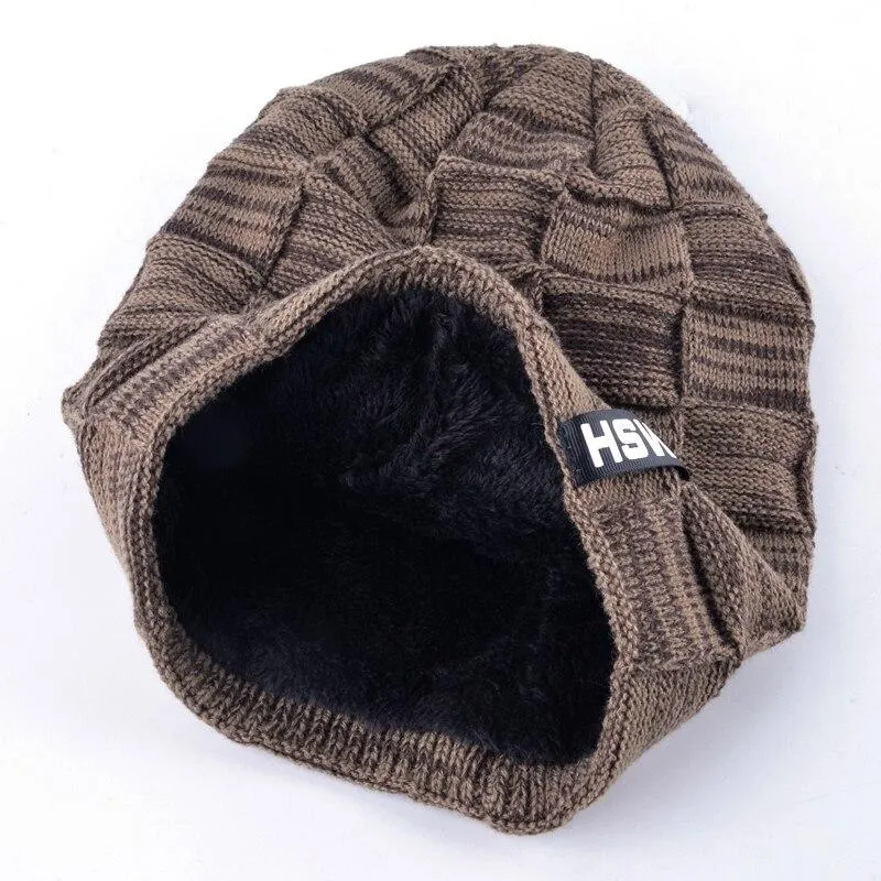 Autumn Winter Plaid Knitted Beanies Hats for Men and Women