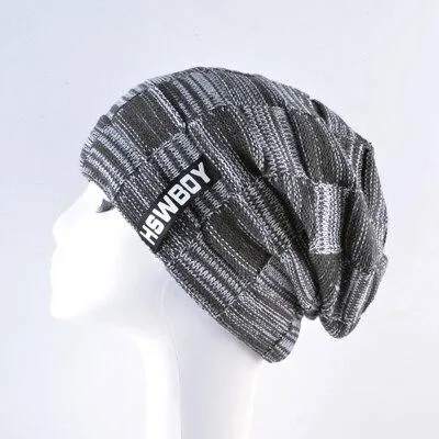 Autumn Winter Plaid Knitted Beanies Hats for Men and Women