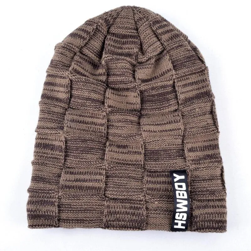 Autumn Winter Plaid Knitted Beanies Hats for Men and Women