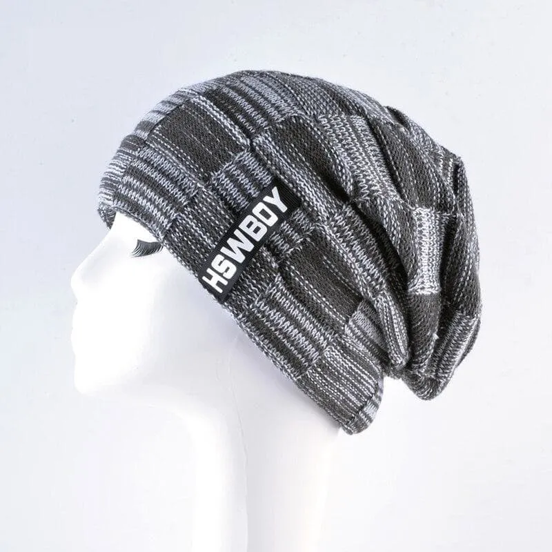 Autumn Winter Plaid Knitted Beanies Hats for Men and Women