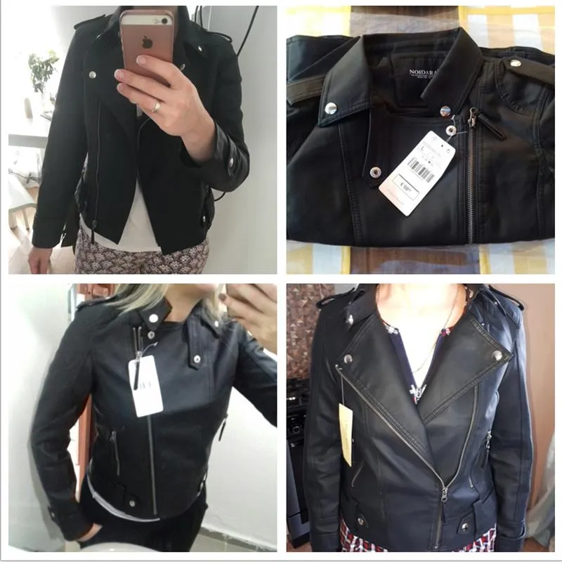 Autumn Winter Synthetic Leather Rivet Jacket Slim Black Zipper Motorcycle Coat