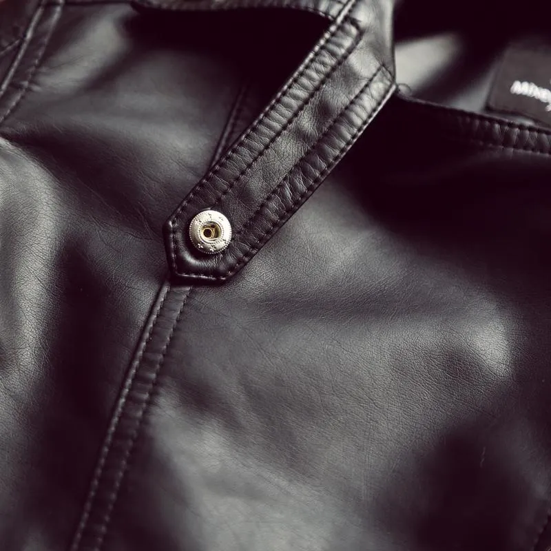 Autumn Winter Synthetic Leather Rivet Jacket Slim Black Zipper Motorcycle Coat