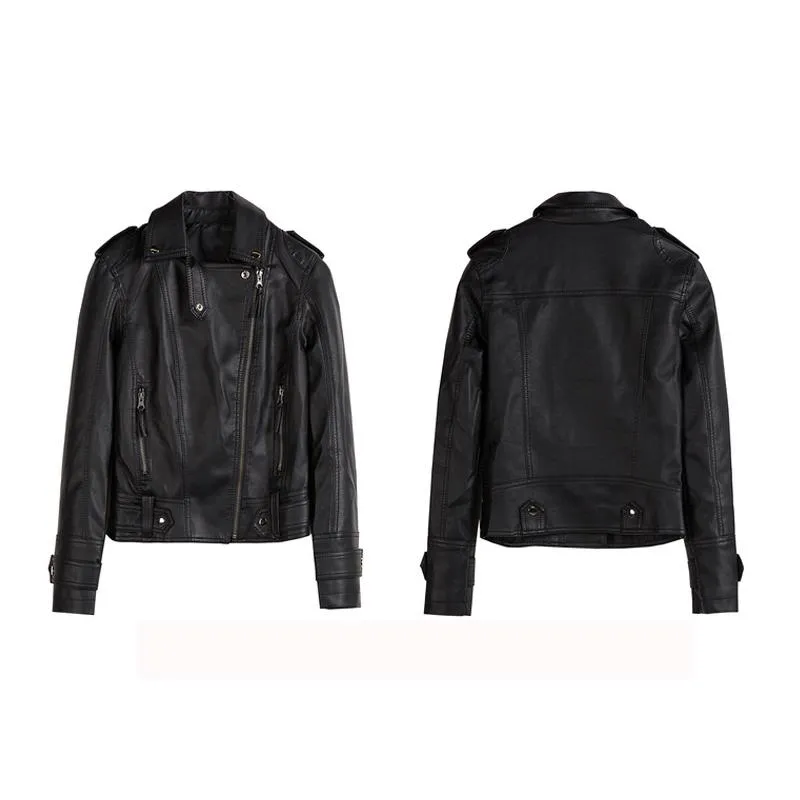 Autumn Winter Synthetic Leather Rivet Jacket Slim Black Zipper Motorcycle Coat