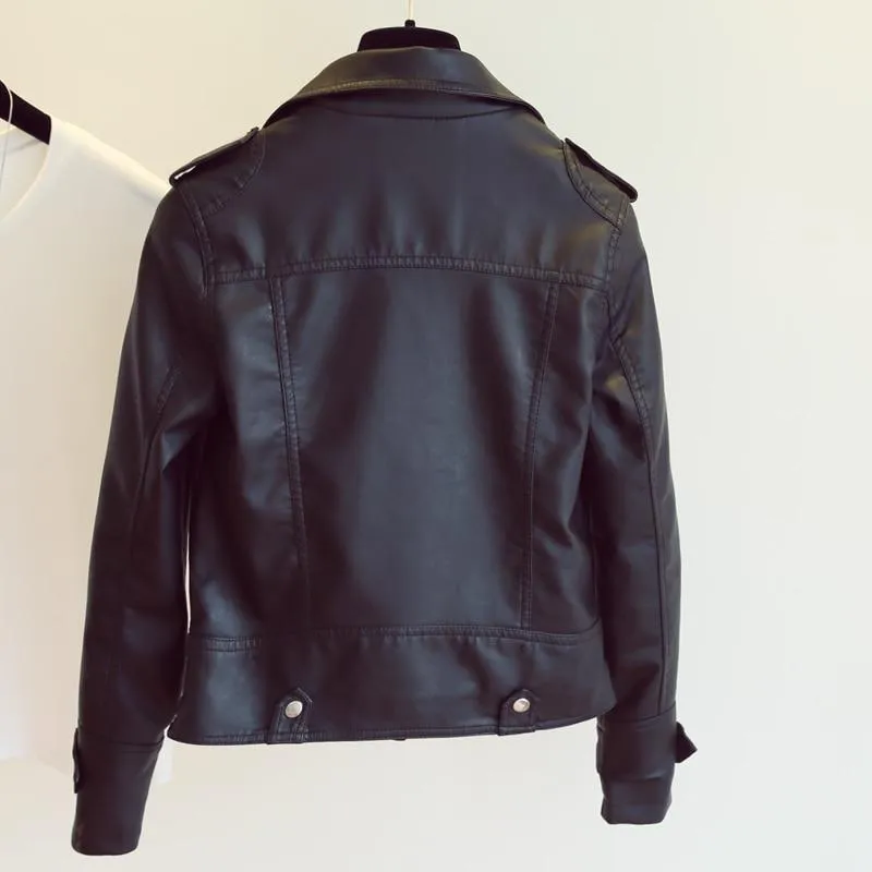 Autumn Winter Synthetic Leather Rivet Jacket Slim Black Zipper Motorcycle Coat