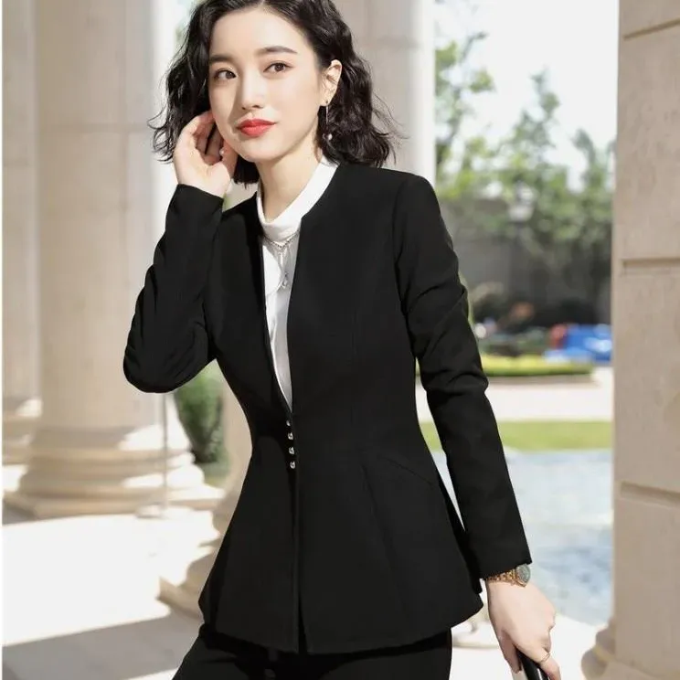 Autumn Winter Wear Red Women's Formal Pantsuit with Pant and Jacket