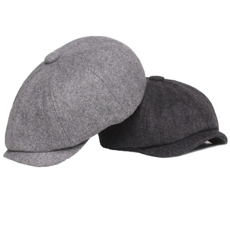 Autumn Winter Wool Vintage Octagonal Beret Cap for Men and Women