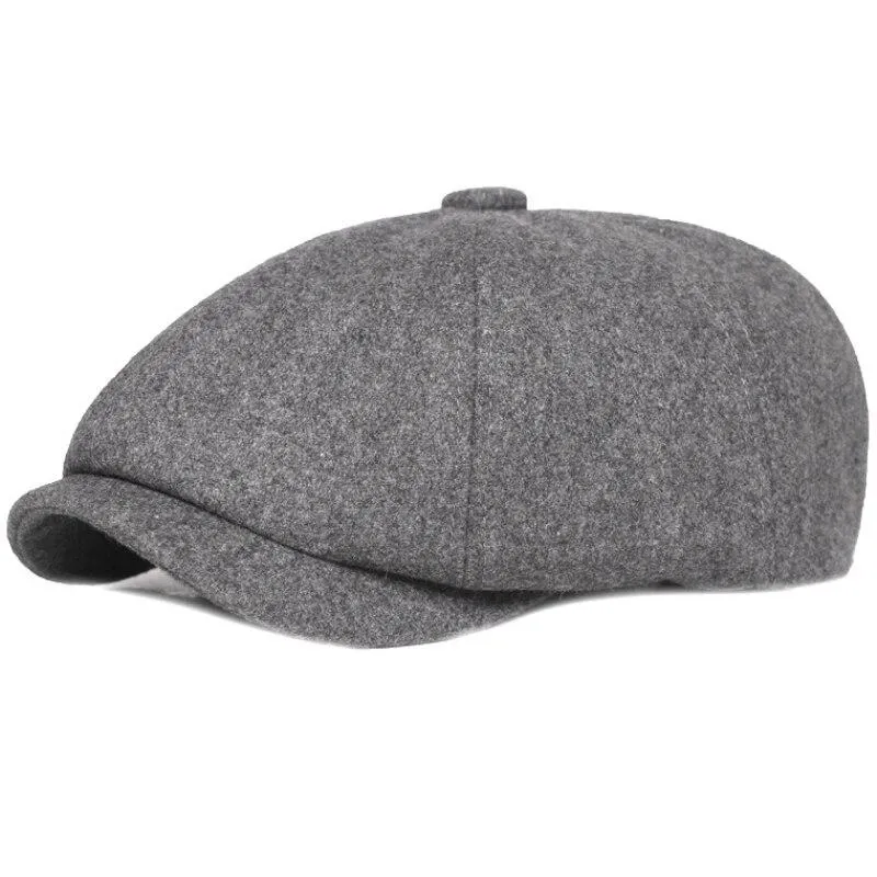 Autumn Winter Wool Vintage Octagonal Beret Cap for Men and Women