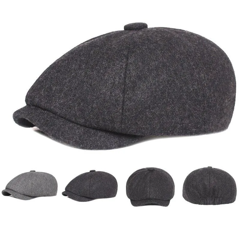 Autumn Winter Wool Vintage Octagonal Beret Cap for Men and Women