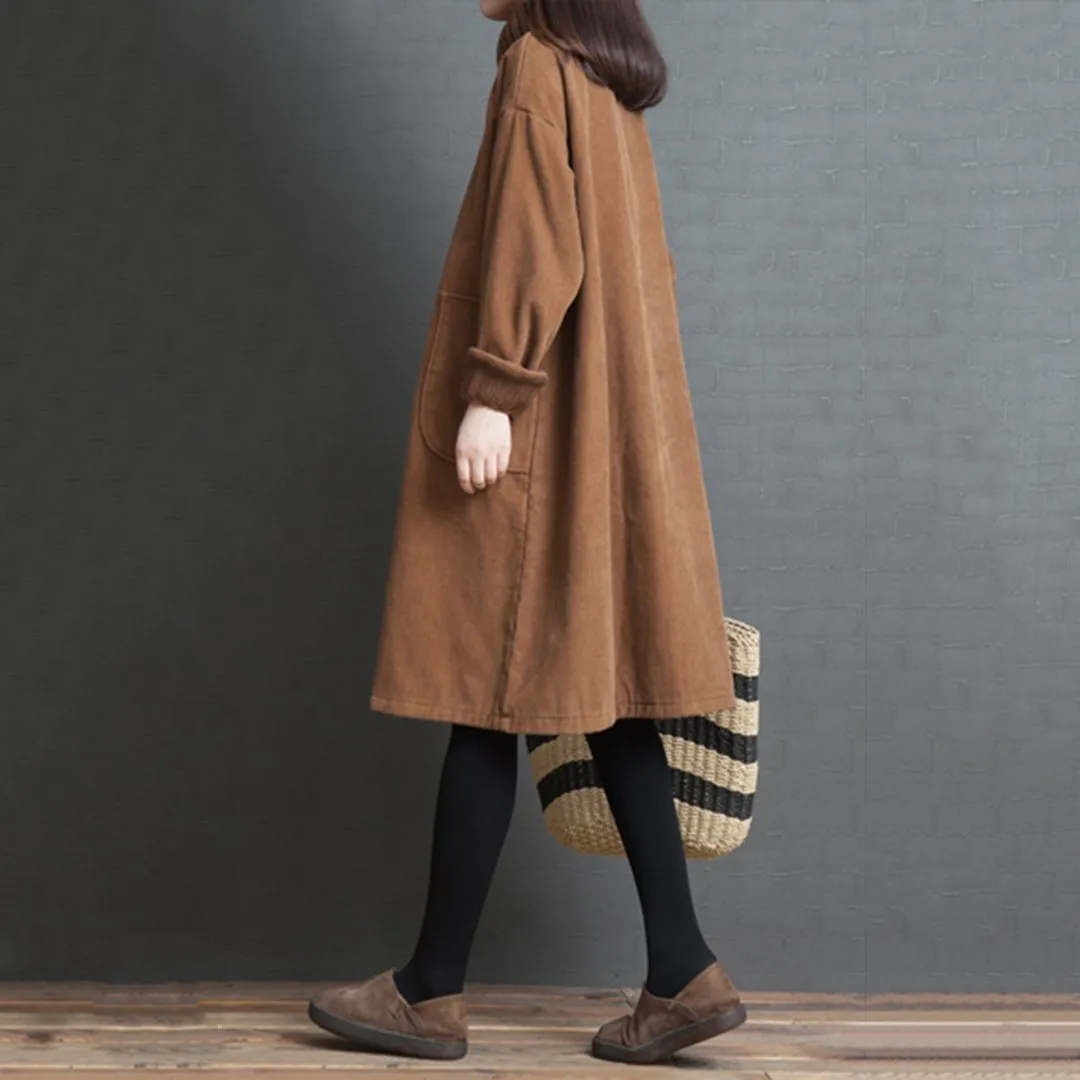 Babakud Oversize Knitted Paneled Corduroy Autumn Winter Dress