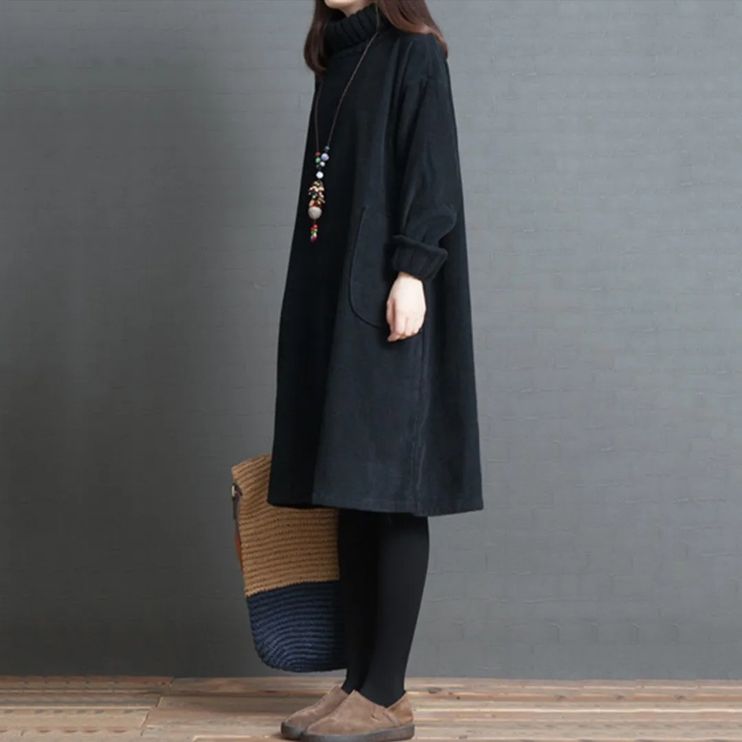 Babakud Oversize Knitted Paneled Corduroy Autumn Winter Dress