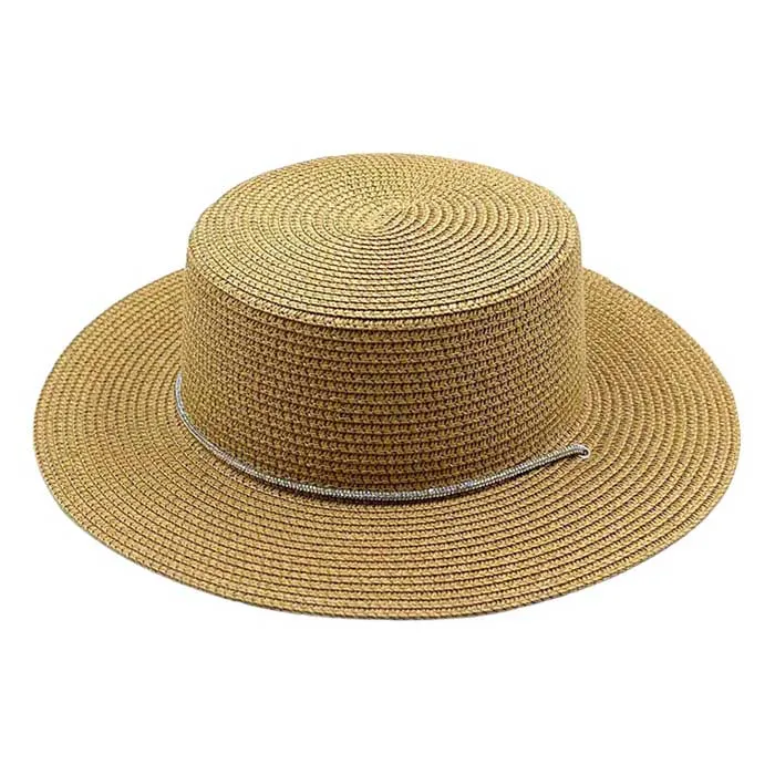 Bling Chin Tie Straw Sun Hat