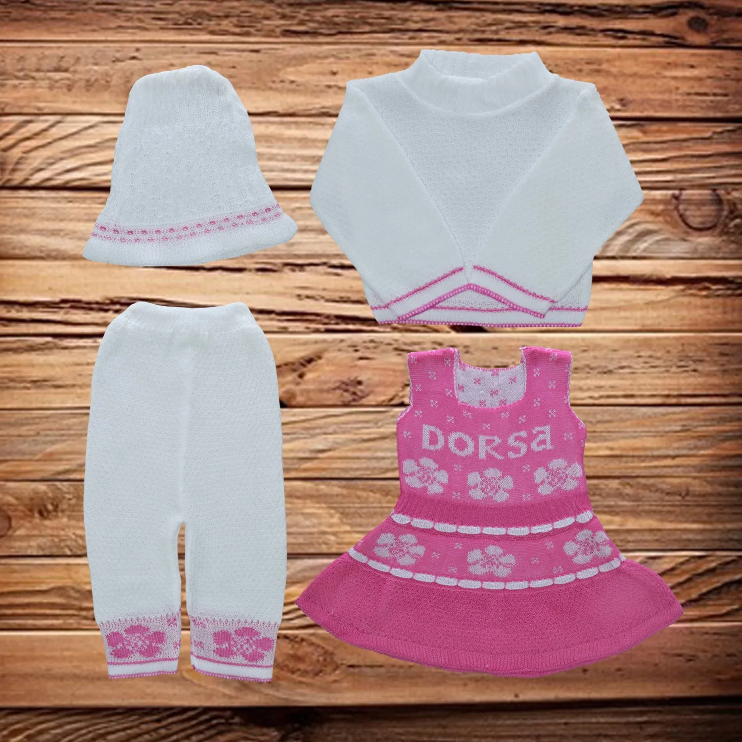 C1251 DORSA WHITE WITH PINK 4PCS WOOLEN SUIT