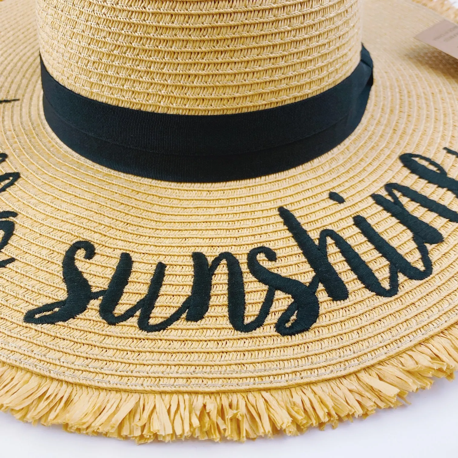 C.C Embroidered Sun Hat - Hello Sunshine Straw Hat