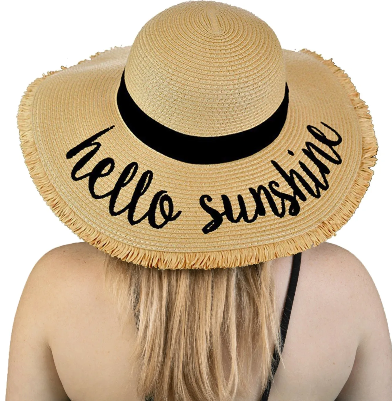 C.C Embroidered Sun Hat - Hello Sunshine Straw Hat