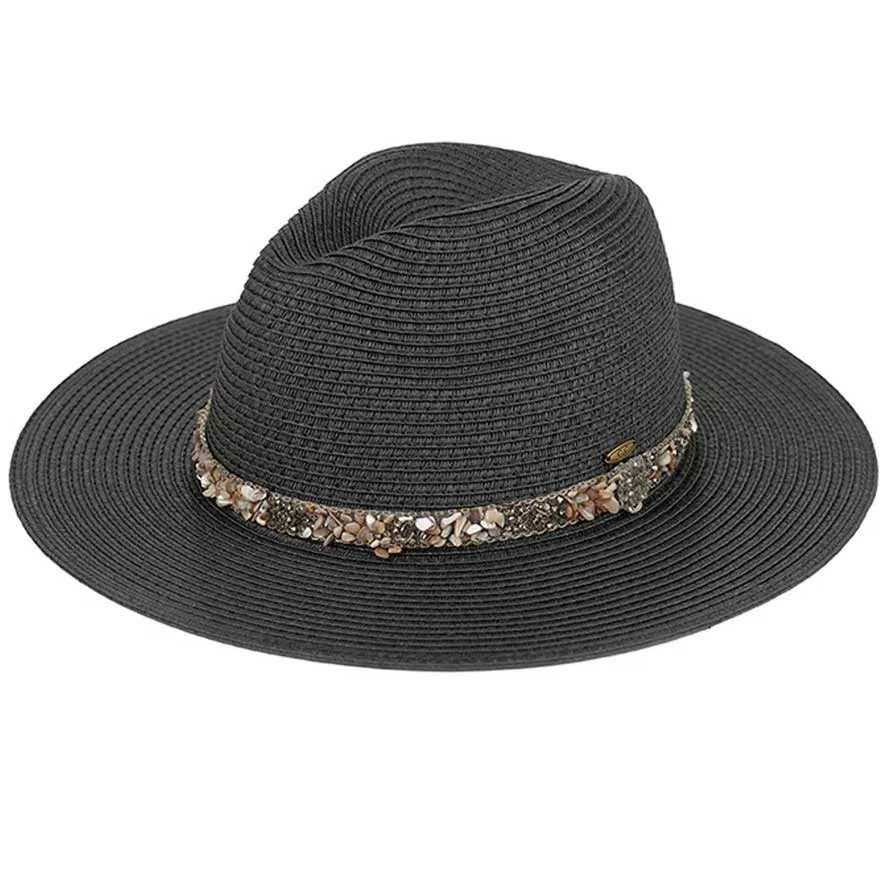 C.C Gem Stone Trim Band Straw Panama Sun Hat