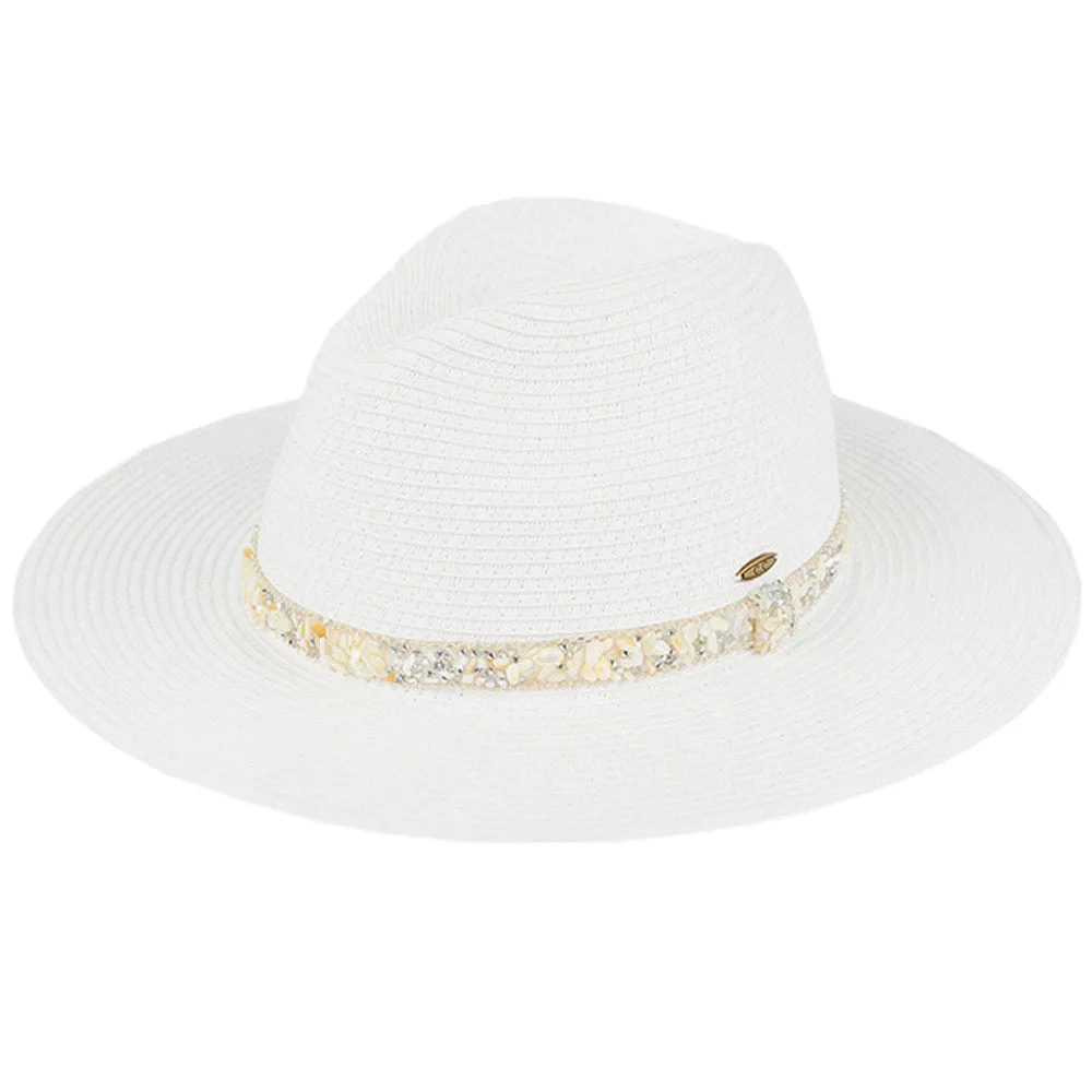 C.C Gem Stone Trim Band Straw Panama Sun Hat