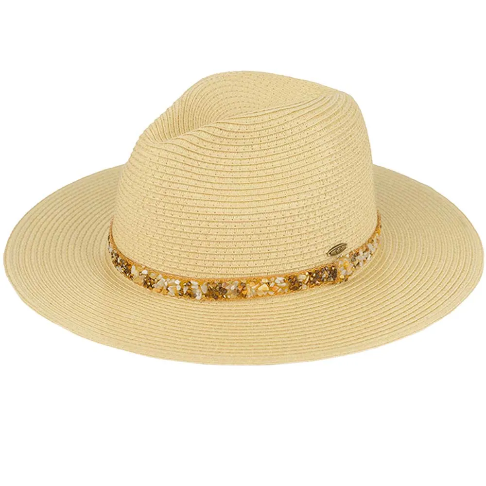 C.C Gem Stone Trim Band Straw Panama Sun Hat