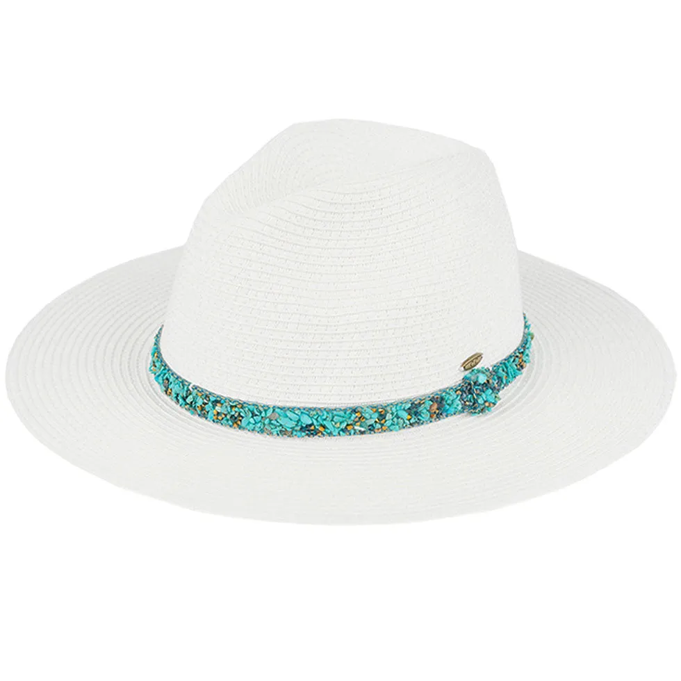 C.C Gem Stone Trim Band Straw Panama Sun Hat