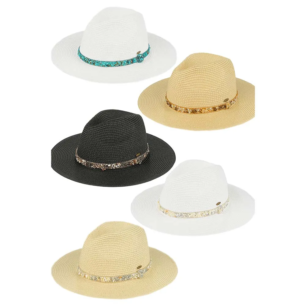 C.C Gem Stone Trim Band Straw Panama Sun Hat