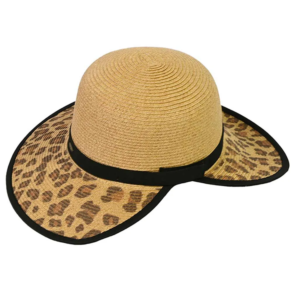 C.C Leopard Wide Brim Straw Sun Hat