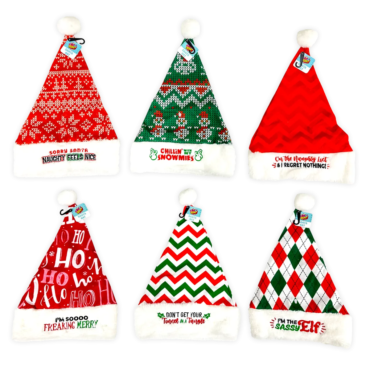 Christmas Santa Winter Hat Merchandising Hang Strip - 6 Pieces Per Pack 25332