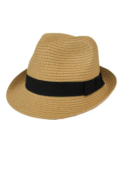 Classic Banded Straw Fedora Hat